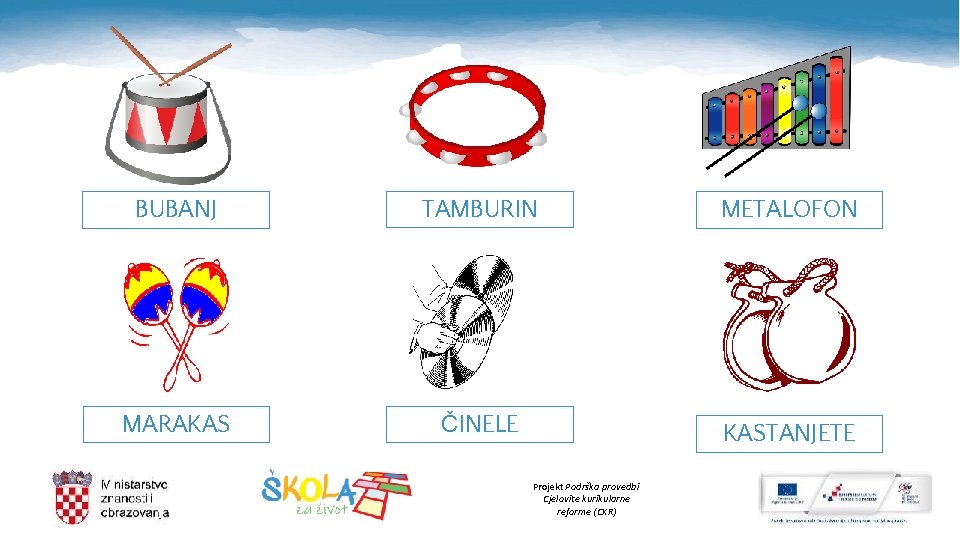 BUBANJ TAMBURIN METALOFON MARAKAS ČINELE KASTANJETE Projekt Podrška provedbi Cjelovite kurikularne reforme (CKR) 