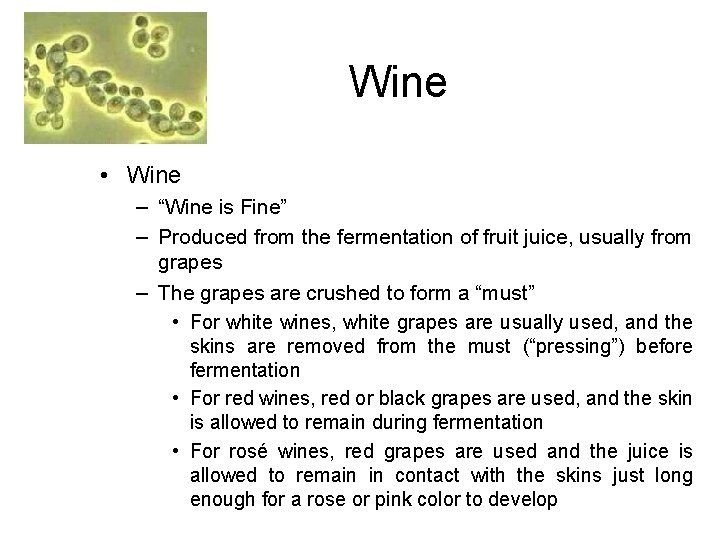 Wine • Wine – “Wine is Fine” – Produced from the fermentation of fruit