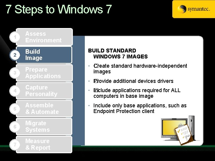7 Steps to Windows 7 1 Assess Environment 2 Build Image 3 Prepare Applications