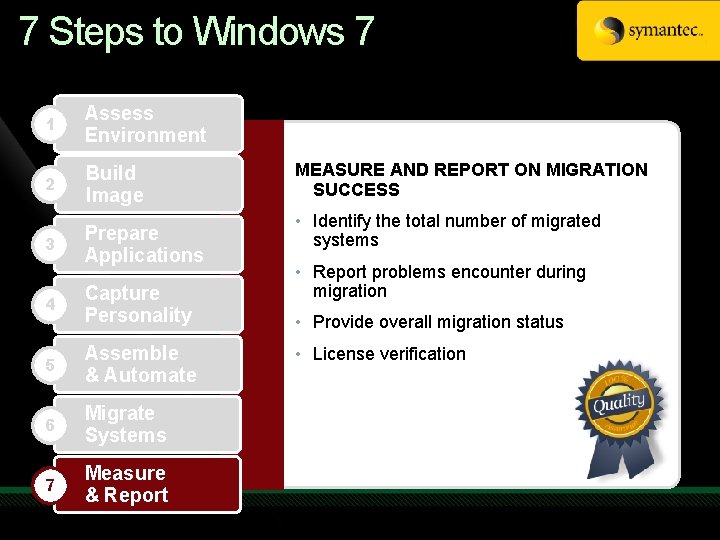 7 Steps to Windows 7 1 Assess Environment 2 Build Image 3 Prepare Applications