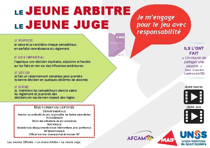 JEUNE ARBITRE LE JEUNE JUGE LE JE RESPECTE Je salue et je considère chaque