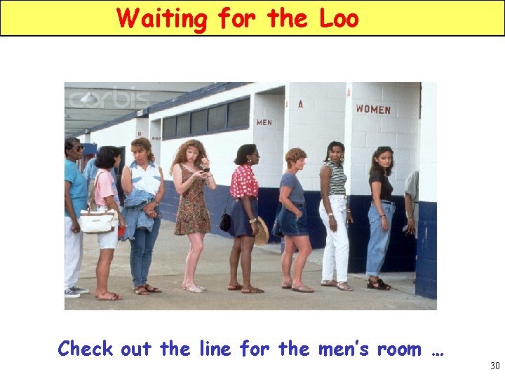 Waiting for the Loo Check out the line for the men’s room … 30