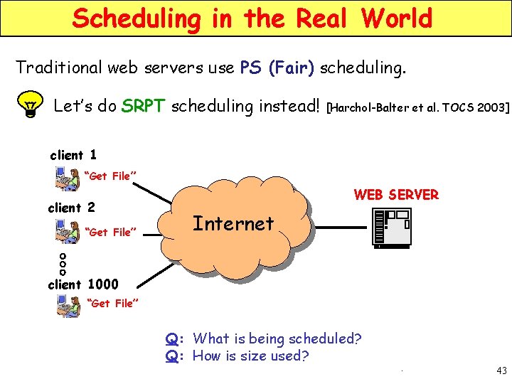 Scheduling in the Real World Traditional web servers use PS (Fair) scheduling. Let’s do