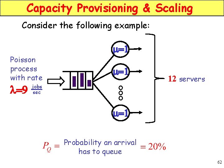 Capacity Provisioning & Scaling Consider the following example: Poisson process with rate l=9 m=1