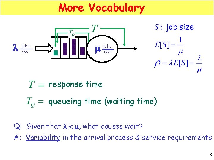 More Vocabulary l jobs sec m jobs sec response time queueing time (waiting time)