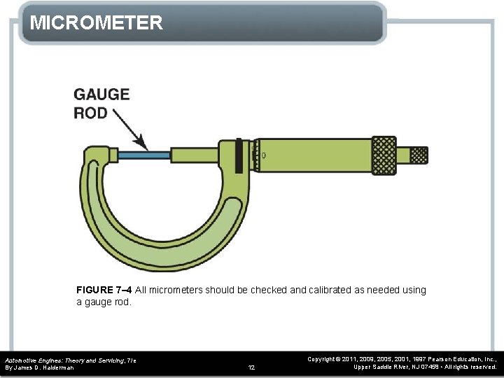 MICROMETER FIGURE 7– 4 All micrometers should be checked and calibrated as needed using