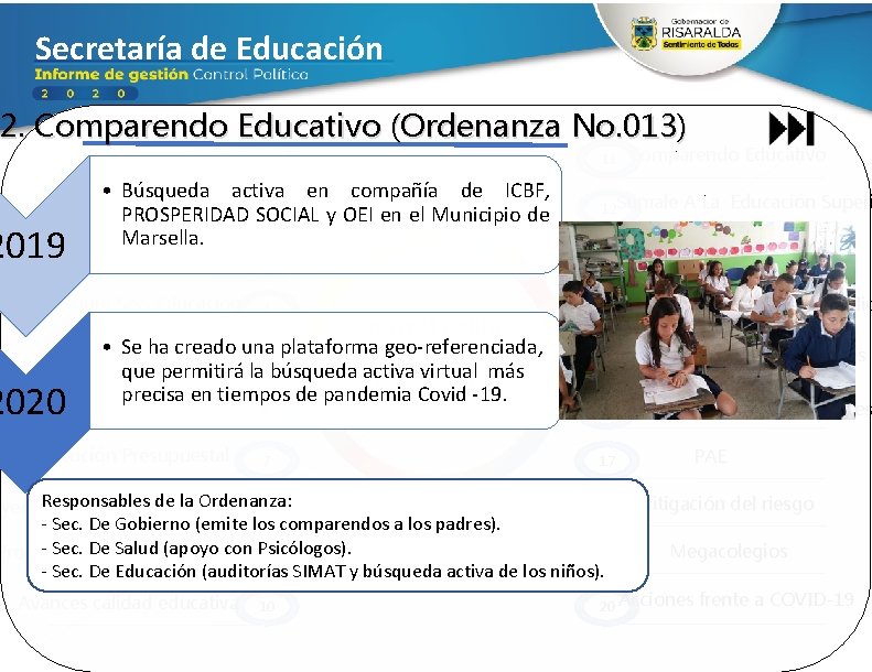 Secretaría de Educación 2. Comparendo Educativo (Ordenanza No. 013) 12. Ejecución Presupuestal 1 •