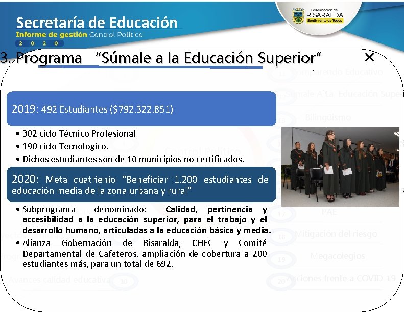 Secretaría de Educación 3. Programa “Súmale a la Educación Superior” 13. Ejecución Presupuestal 1