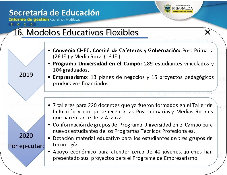 Secretaría de Educación 16. Modelos Educativos Flexibles Ejecución Presupuestal 1 11 Comparendo Educativo •