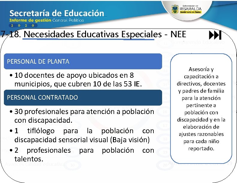 Secretaría de Educación 17 -18. Necesidades Educativas Especiales - NEE Ejecución Presupuestal 11 Comparendo