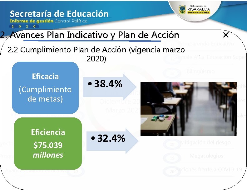 Secretaría de Educación 2. Avances Plan Indicativo y Plan de Acción Ejecución Presupuestal 11