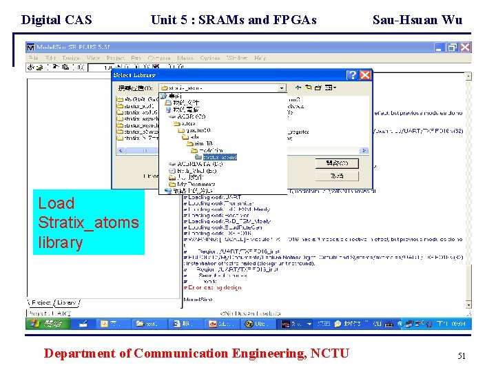 Digital CAS Unit 5 : SRAMs and FPGAs Sau-Hsuan Wu Load Stratix_atoms library Department