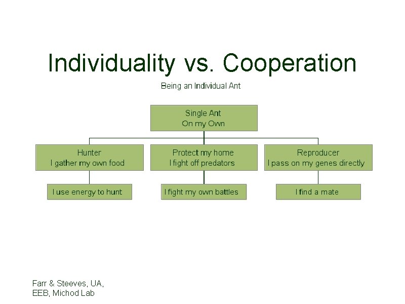 Individuality vs. Cooperation Farr & Steeves, UA, EEB, Michod Lab 