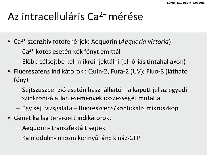 TÁMOP-4. 1. 2 -08/1/A-2009 -0011 Az intracelluláris Ca 2+ mérése • Ca 2+-szenzitív fotofehérjék: