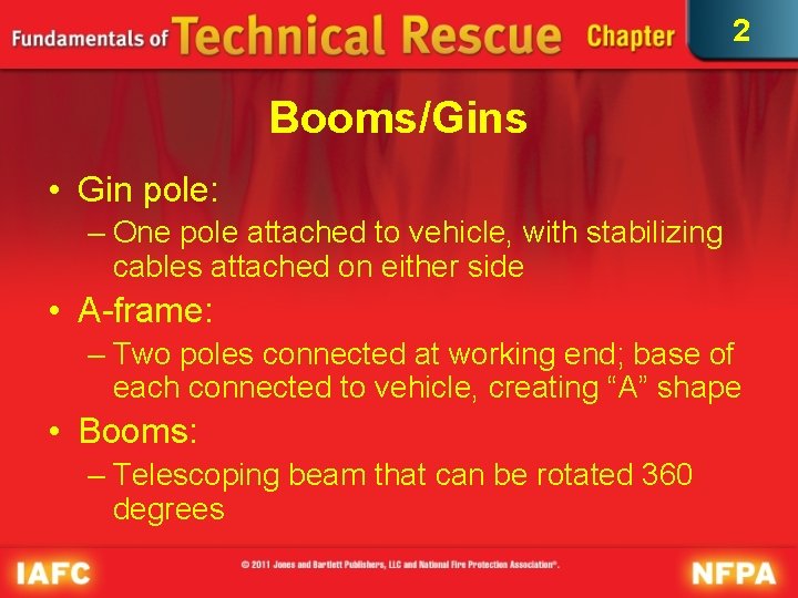 2 Booms/Gins • Gin pole: – One pole attached to vehicle, with stabilizing cables 2 Booms/Gins • Gin pole: – One pole attached to vehicle, with stabilizing cables