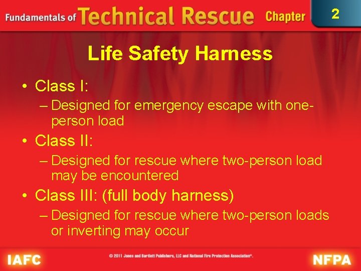 2 Life Safety Harness • Class I: – Designed for emergency escape with oneperson 2 Life Safety Harness • Class I: – Designed for emergency escape with oneperson