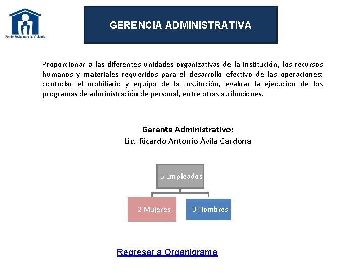 GERENCIA ADMINISTRATIVA Proporcionar a las diferentes unidades organizativas de la Institución, los recursos humanos