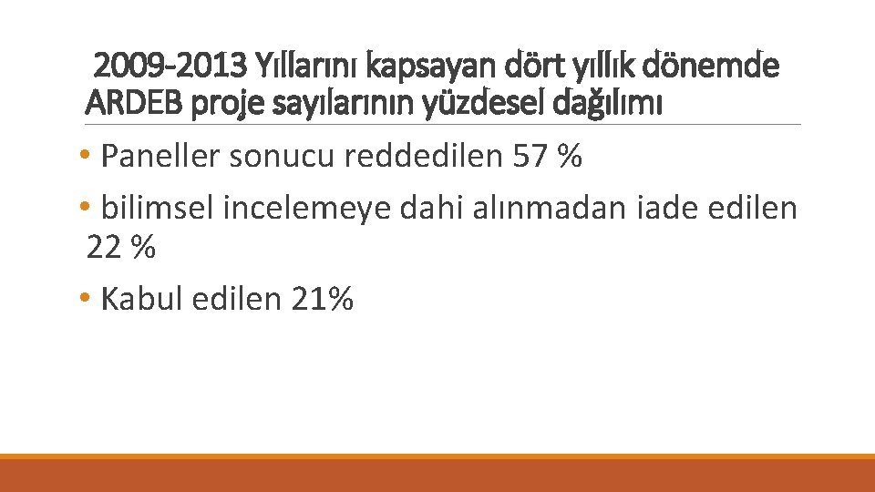 2009 -2013 Yıllarını kapsayan dört yıllık dönemde ARDEB proje sayılarının yüzdesel dağılımı • Paneller