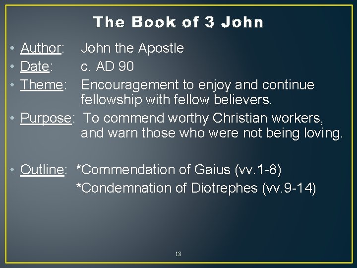 The Book of 3 John • Author: John the Apostle • Date: c. AD