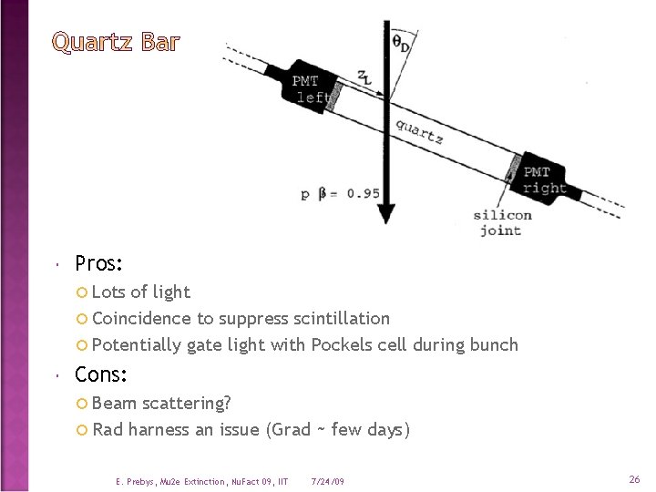  Pros: Lots of light Coincidence to suppress scintillation Potentially gate light with Pockels