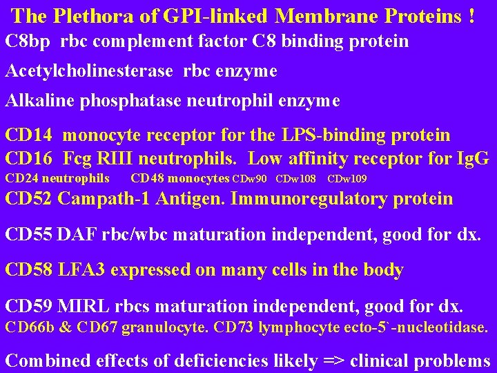 The Plethora of GPI-linked Membrane Proteins ! C 8 bp rbc complement factor C