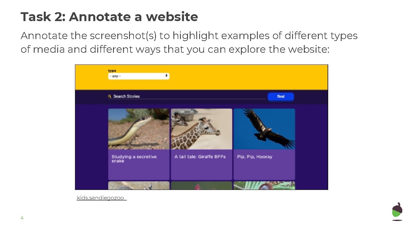 Task 2: Annotate a website Annotate the screenshot(s) to highlight examples of different types