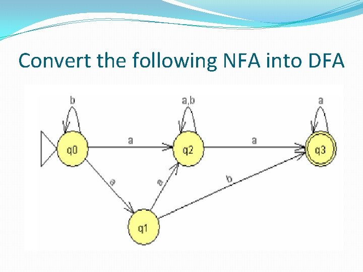 Convert the following NFA into DFA Convert the following NFA into DFA