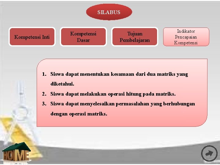 SILABUS Kompetensi Inti Kompetensi Dasar Tujuan Pembelajaran Indikator Pencapaian Kompetensi 1. Siswa dapat menentukan