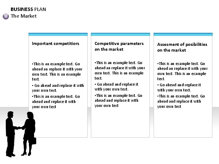 BUSINESS PLAN The Market Important competitiors Competitive parameters on the market Assesment of posibilities