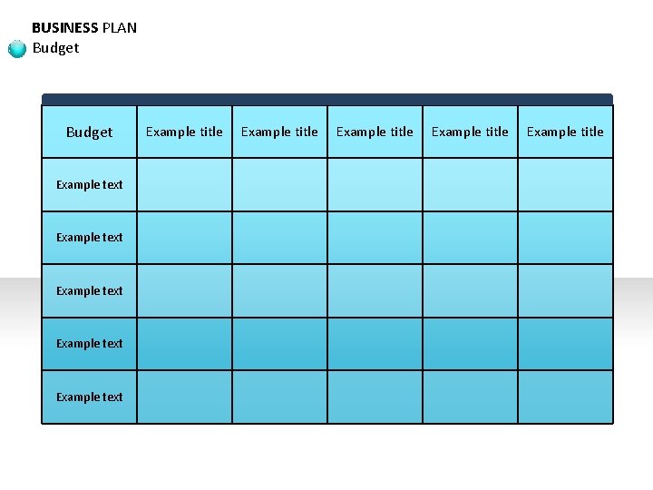 BUSINESS PLAN Budget Example text Example text Example title Example title 