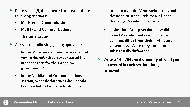 Ø Review five (5) documents from each of the following sections: ◦ Ministerial Communications