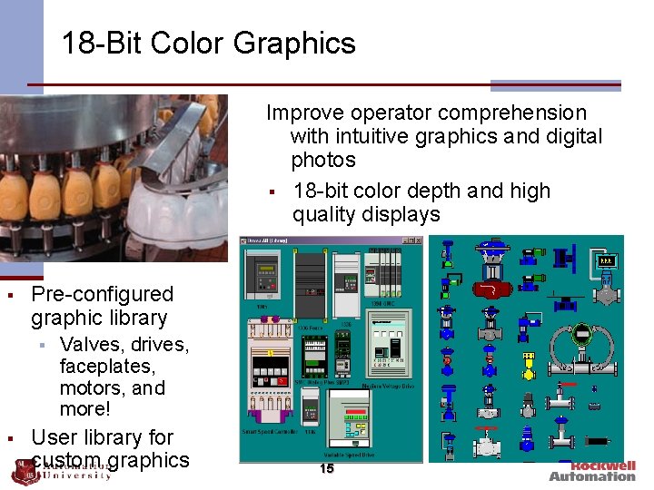 18 -Bit Color Graphics Improve operator comprehension with intuitive graphics and digital photos §