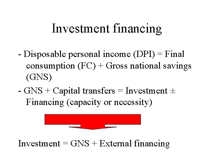 Investment financing - Disposable personal income (DPI) = Final consumption (FC) + Gross national