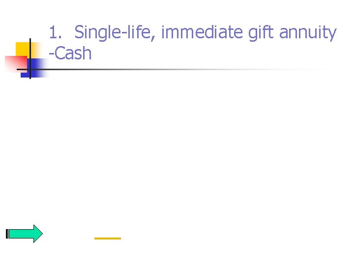 1. Single-life, immediate gift annuity -Cash 