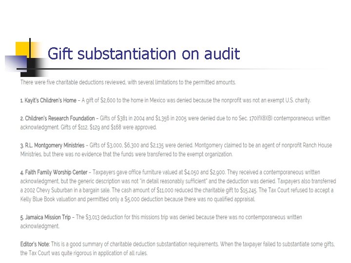 Gift substantiation on audit 