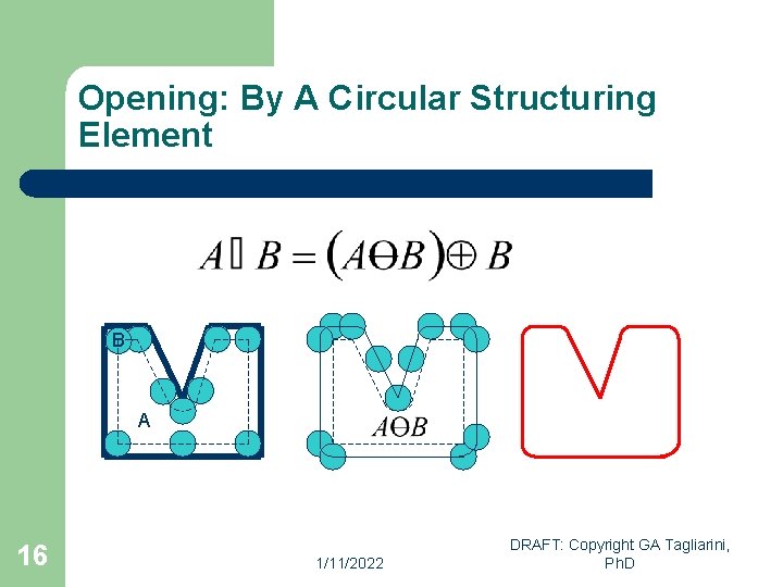 Opening: By A Circular Structuring Element B A 16 1/11/2022 DRAFT: Copyright GA Tagliarini,