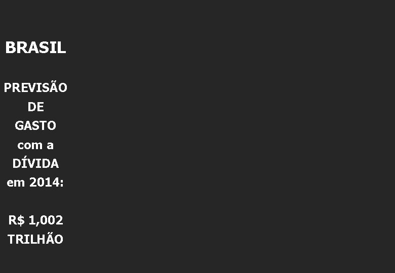 BRASIL PREVISÃO DE GASTO com a DÍVIDA em 2014: R$ 1, 002 TRILHÃO 