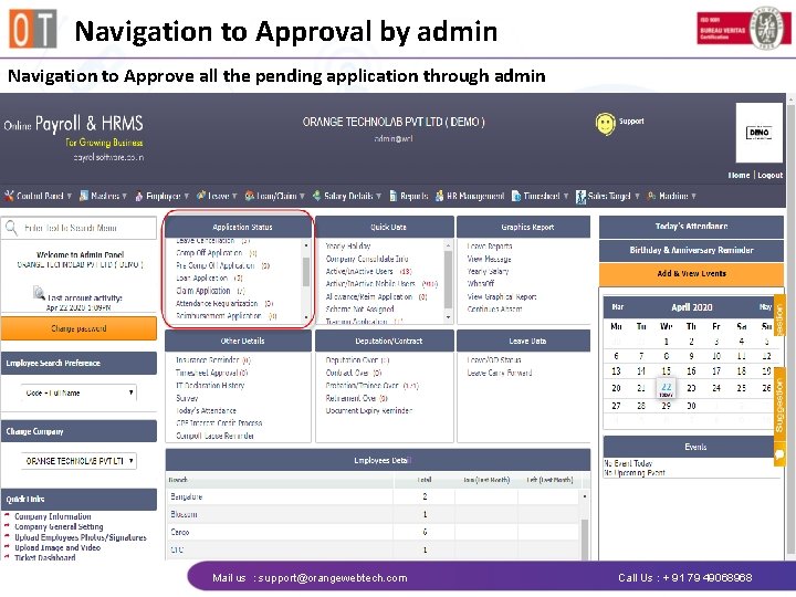 Navigation to Approval by admin Navigation to Approve all the pending application through admin