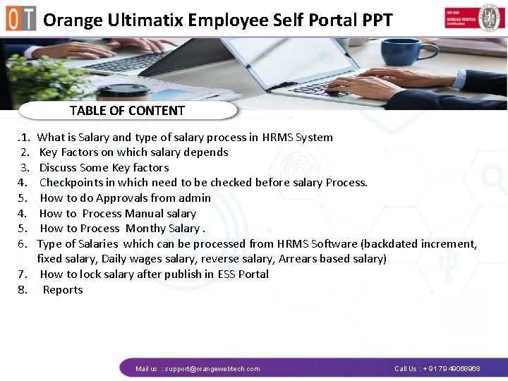 Orange Ultimatix Employee Self Portal PPT TABLE OF CONTENT. 1. 2. 3. 4. 5.