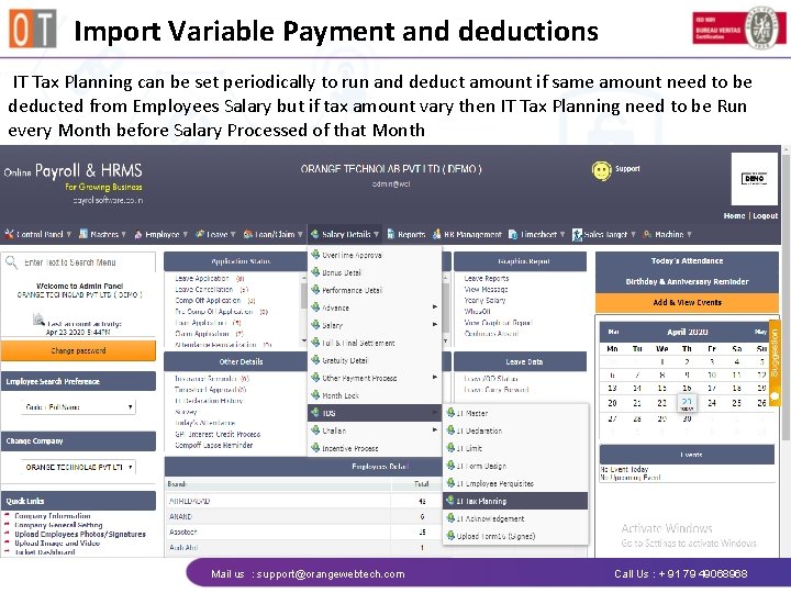 Import Variable Payment and deductions IT Tax Planning can be set periodically to run