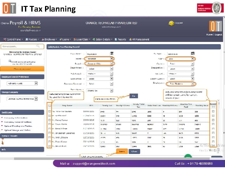 IT Tax Planning Mail us : support@orangewebtech. com Call Us : + 91 79