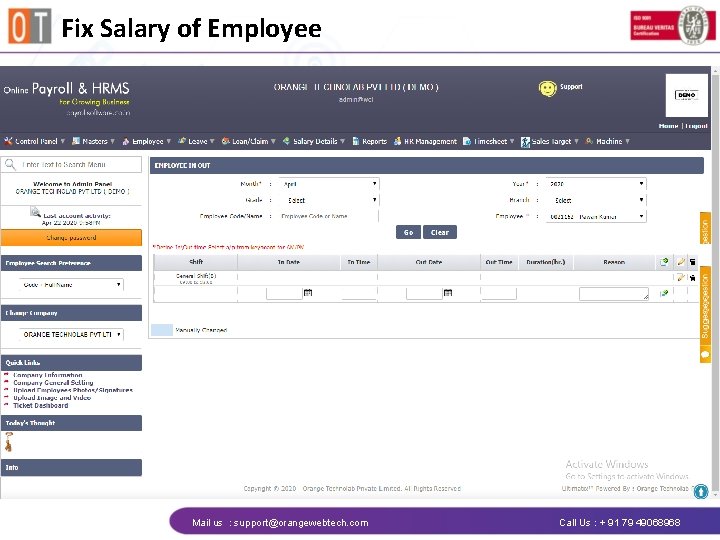 Fix Salary of Employee Mail us : support@orangewebtech. com Call Us : + 91