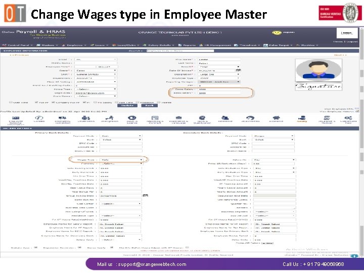 Change Wages type in Employee Master Mail us : support@orangewebtech. com Call Us :