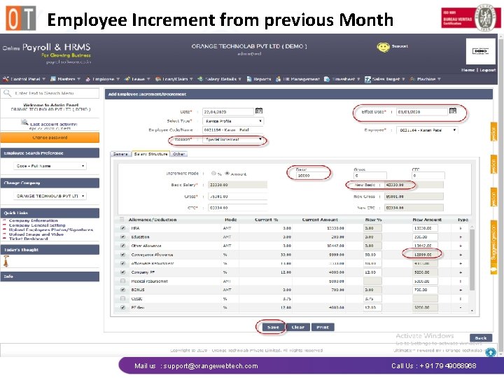 Employee Increment from previous Month Mail us : support@orangewebtech. com Call Us : +