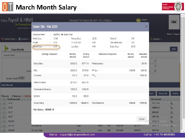 March Month Salary Mail us : support@orangewebtech. com Call Us : + 91 79