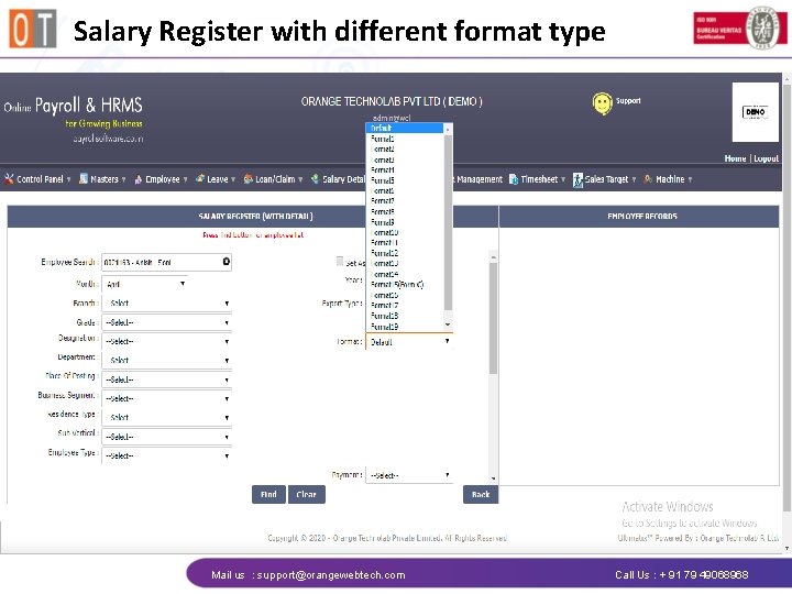 Salary Register with different format type Mail us : support@orangewebtech. com Call Us :