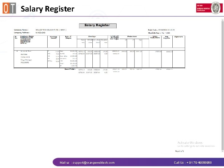 Salary Register Mail us : support@orangewebtech. com Call Us : + 91 79 49068968