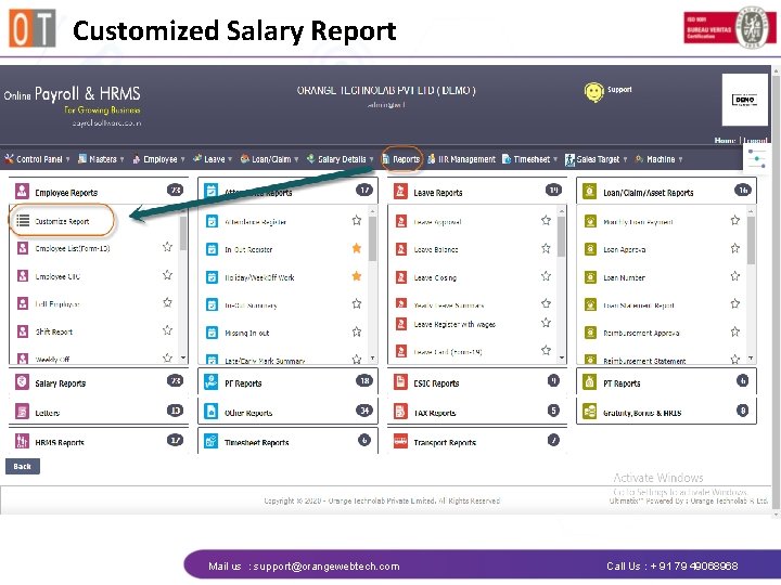 Customized Salary Report Mail us : support@orangewebtech. com Call Us : + 91 79