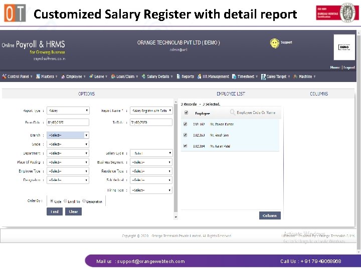 Customized Salary Register with detail report Mail us : support@orangewebtech. com Call Us :