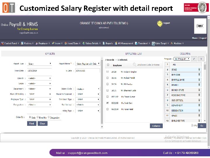 Customized Salary Register with detail report Mail us : support@orangewebtech. com Call Us :
